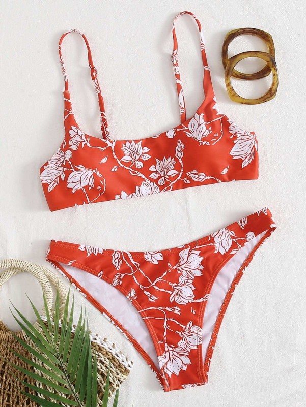 Floral High Cut Bikini Swimsuit