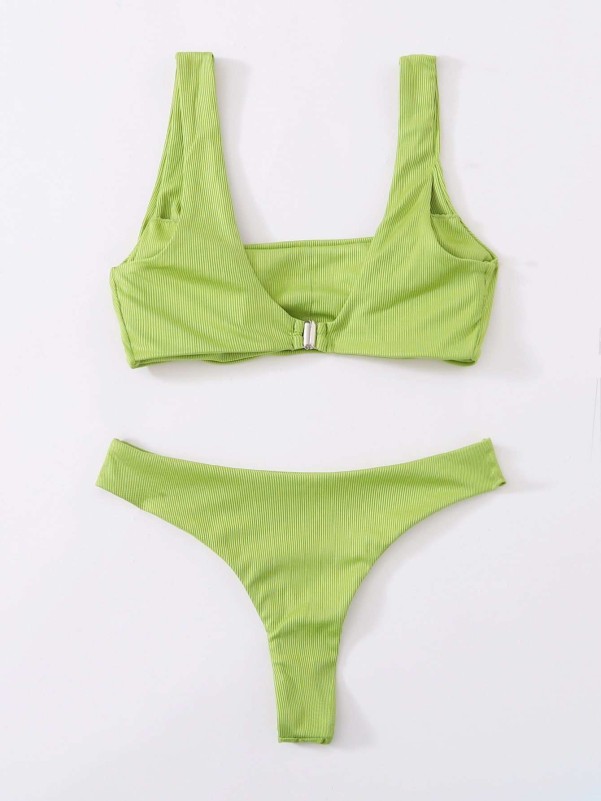 Rib Square Neck Bikini Swimsuit