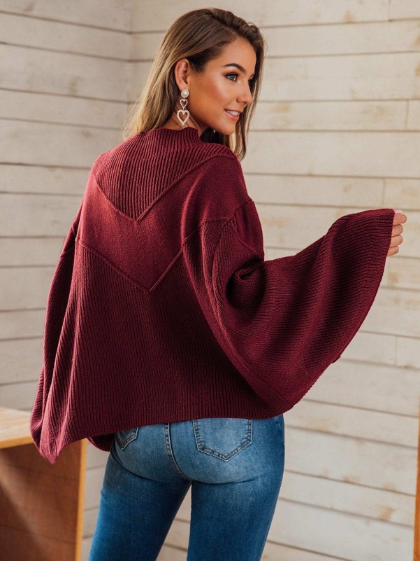 Ribbed Knit Solid Poncho Sweater