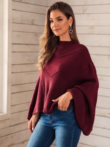 Ribbed Knit Solid Poncho Sweater