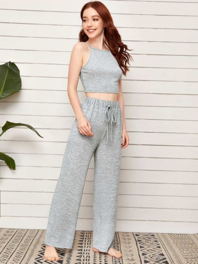 Space Dye Drawstring Waist Cami PJ Set