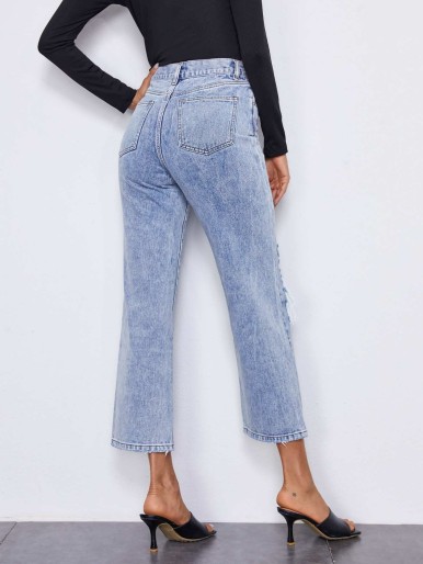 Ripped Cropped Jeans Without Belt