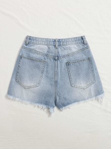 Ripped Raw Hem Denim Shorts