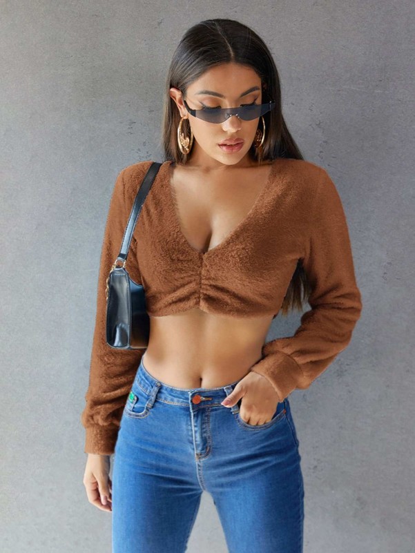 Cropped top teddy pullover