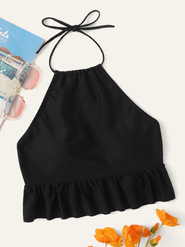 Ruffle Hem Halter Swimming Top