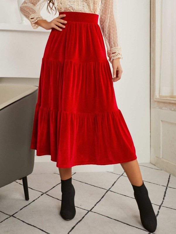 Elastic waist velvet outlet skirt