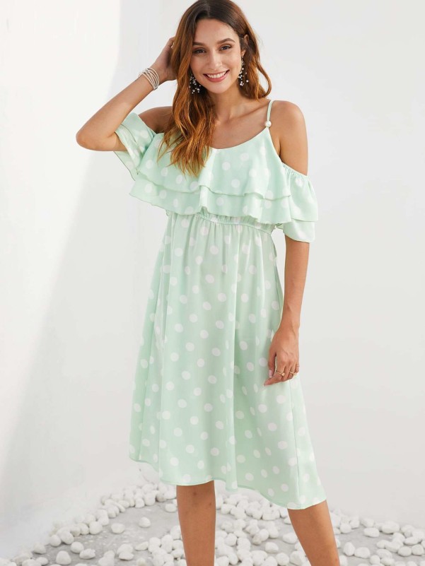 Polka dot discount cold shoulder dress