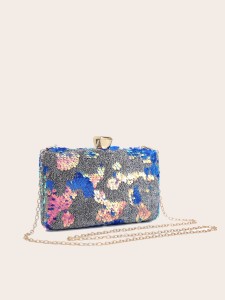 Sequin Decor Box Clutch Bag