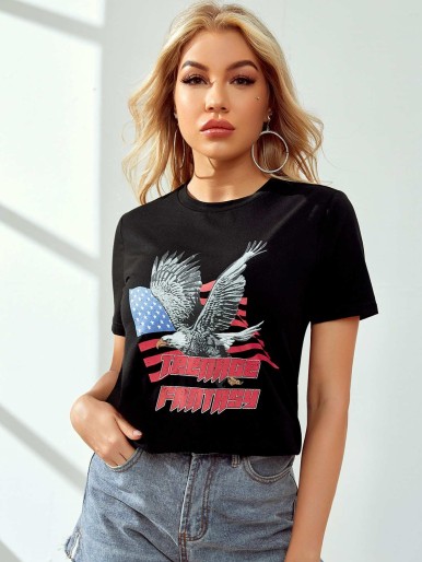 SHEIN American Flag and Eagle Print Top