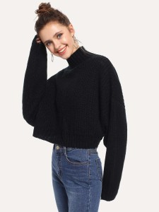 SHEIN Balloon Sleeve Crop Boxy Sweater