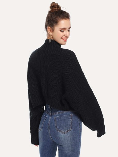 SHEIN Balloon Sleeve Crop Boxy Sweater