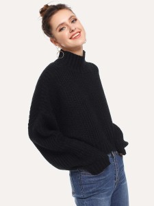 SHEIN Balloon Sleeve Crop Boxy Sweater