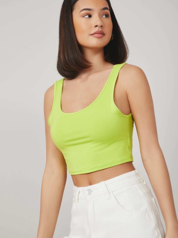 SHEIN BASICS 2 Pack Solid Form Fitted Crop Tank Top