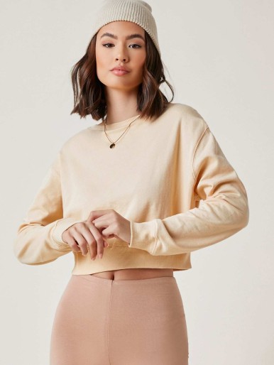 SHEIN BASICS Drop Shoulder Crop Pullover