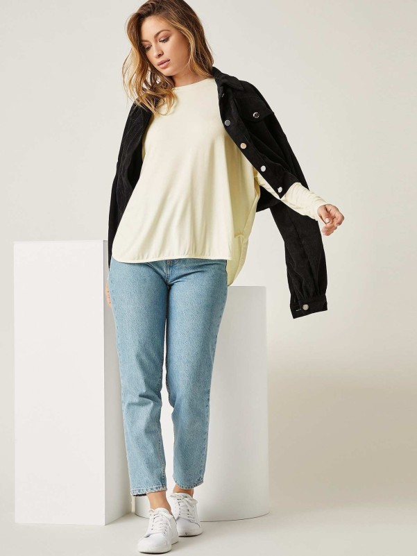 SHEIN BASICS Solid Drop Shoulder Tee