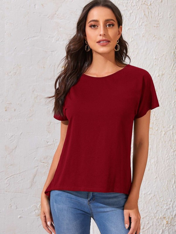 SHEIN Batwing Sleeve Split Back High Low Tee