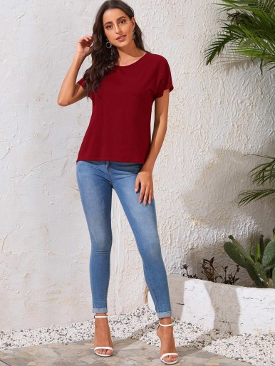 SHEIN Batwing Sleeve Split Back High Low Tee