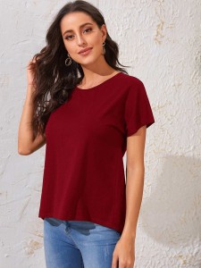 SHEIN Batwing Sleeve Split Back High Low Tee