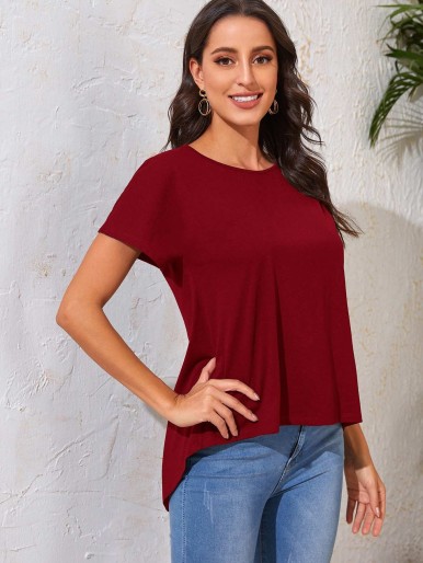 SHEIN Batwing Sleeve Split Back High Low Tee