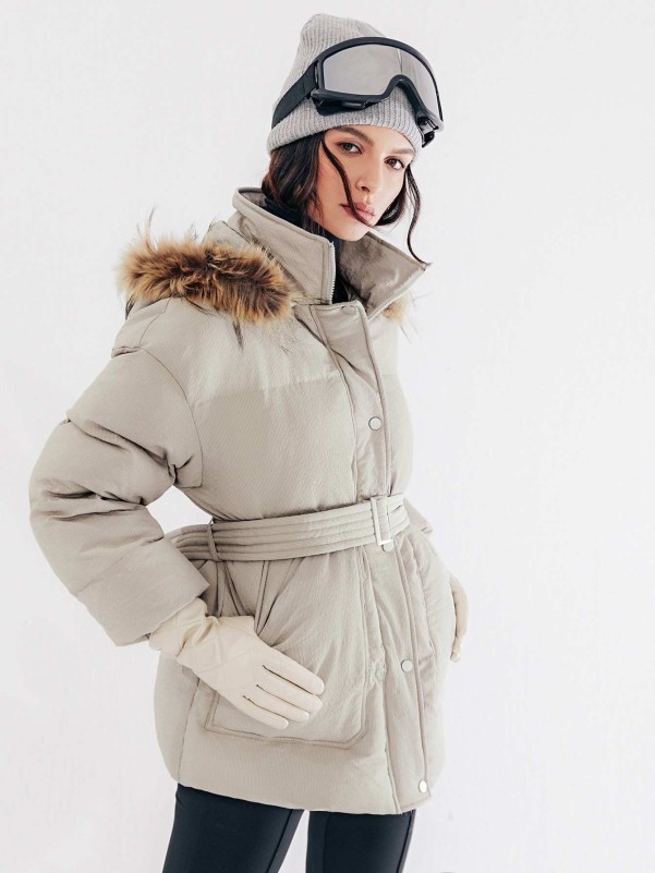 SHEIN Belted Puffer Coat