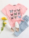 SHEIN Butterfly Print Cuffed Top