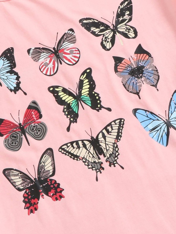 SHEIN Butterfly Print Cuffed Top