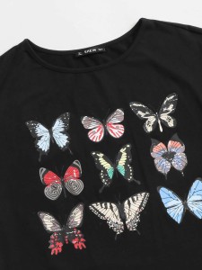 SHEIN Butterfly Print Cuffed Top