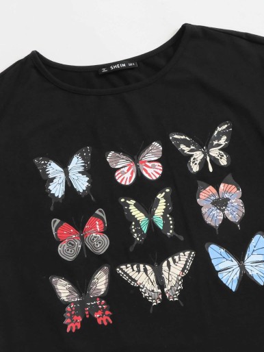 SHEIN Butterfly Print Cuffed Top