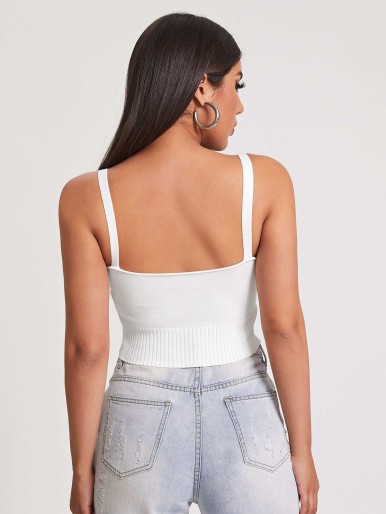 SHEIN Button Detail Form Fitted Crop Knit Top