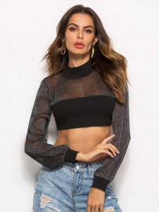 Contrast Mesh Lace Up Back Sweatshirt