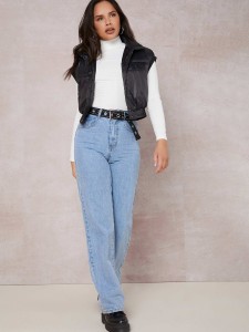 SHEIN Button Front Crop Vest Puff Jacket