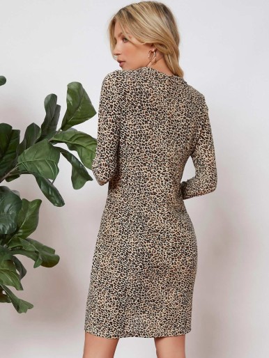 SHEIN Button Up Leopard Dress Without Belt