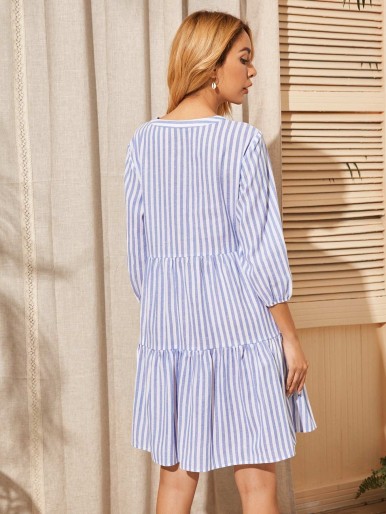 SHEIN Buttoned Front Striped Flounce Dress