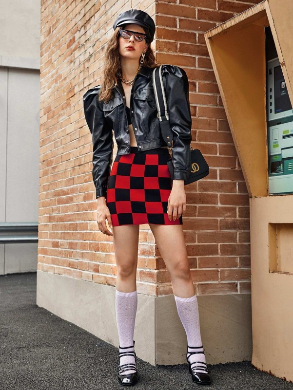 SHEIN Checked Pattern Knit Skirt