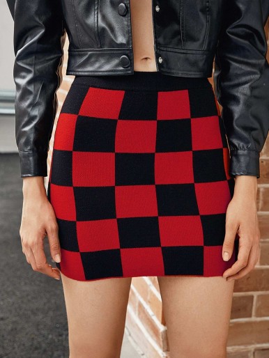 SHEIN Checked Pattern Knit Skirt