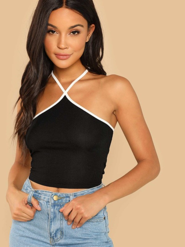 SHEIN Contrast Tipping Ribbed Knit Cami Top