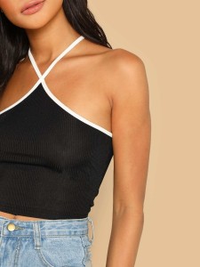 SHEIN Contrast Tipping Ribbed Knit Cami Top