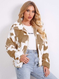 SHEIN Cow Print Open-Front Coat