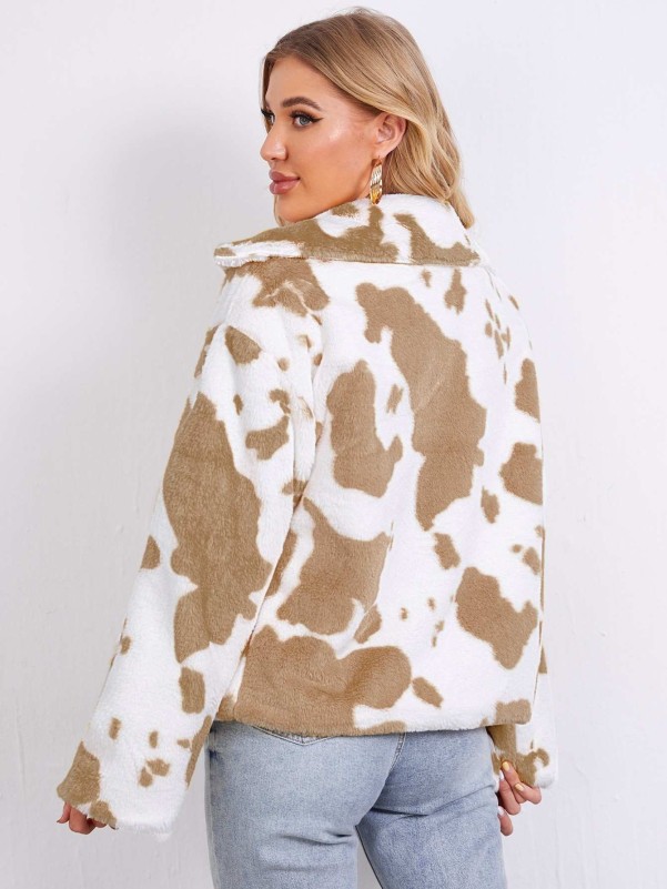 SHEIN Cow Print Open-Front Coat