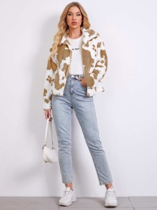 SHEIN Cow Print Open-Front Coat