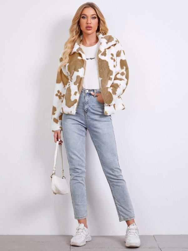 SHEIN Cow Print Open-Front Coat