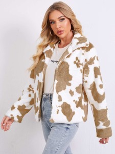 SHEIN Cow Print Open-Front Coat