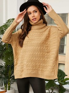 SHEIN Cowl Neck Cable Knit Split Side Boxy Sweater