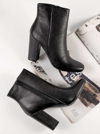 Vegan Leather Zip-Up Square Toe Booties