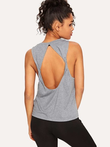 SHEIN Cut-out Back Heathered Letter Tank Top