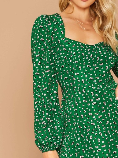 SHEIN Ditsy Floral Cut-out Shirred Back Dress