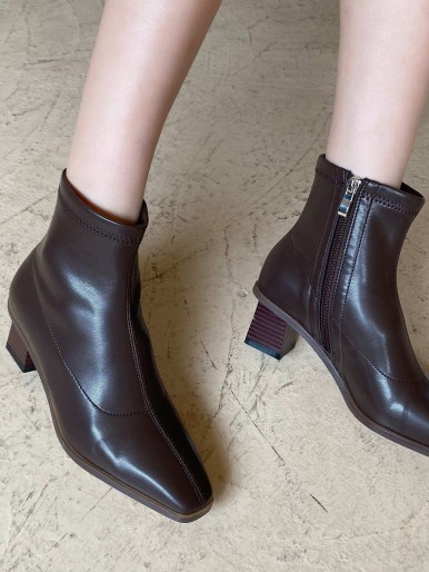 Square Toe Chunky Heeled Ankle Boots