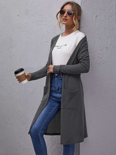 SHEIN Double Pocket Waffle Knit Coat