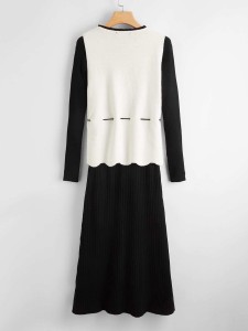 SHEIN Drawstring Waist Vest & Rib-knit Dress Sweater Set
