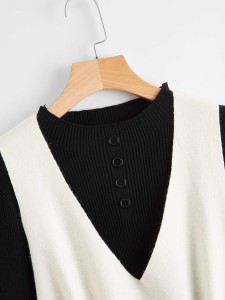 SHEIN Drawstring Waist Vest & Rib-knit Dress Sweater Set